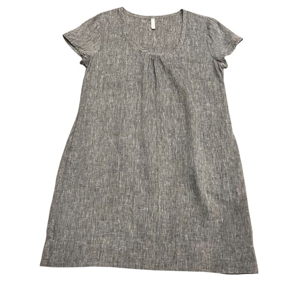 Nuthatch Shirred Washed Linen Pullover Dress, Gray, L - Picture 9 of 11